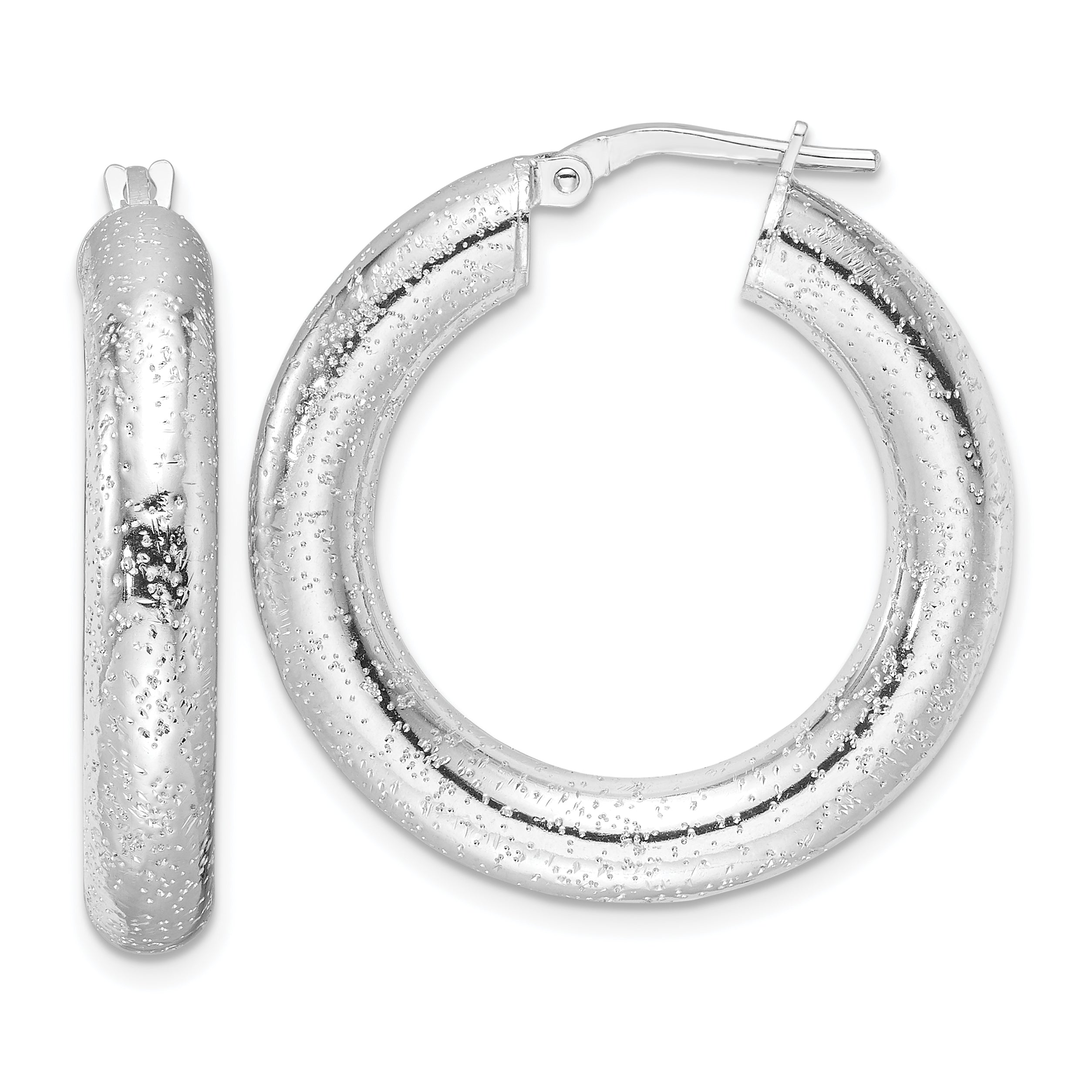 Sterling Silver Rhodium-plated Laser-cut 5mm Round Hoop Earrings Main image