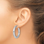 Sterling Silver Rhodium-plated Laser-cut 5mm Round Hoop Earrings