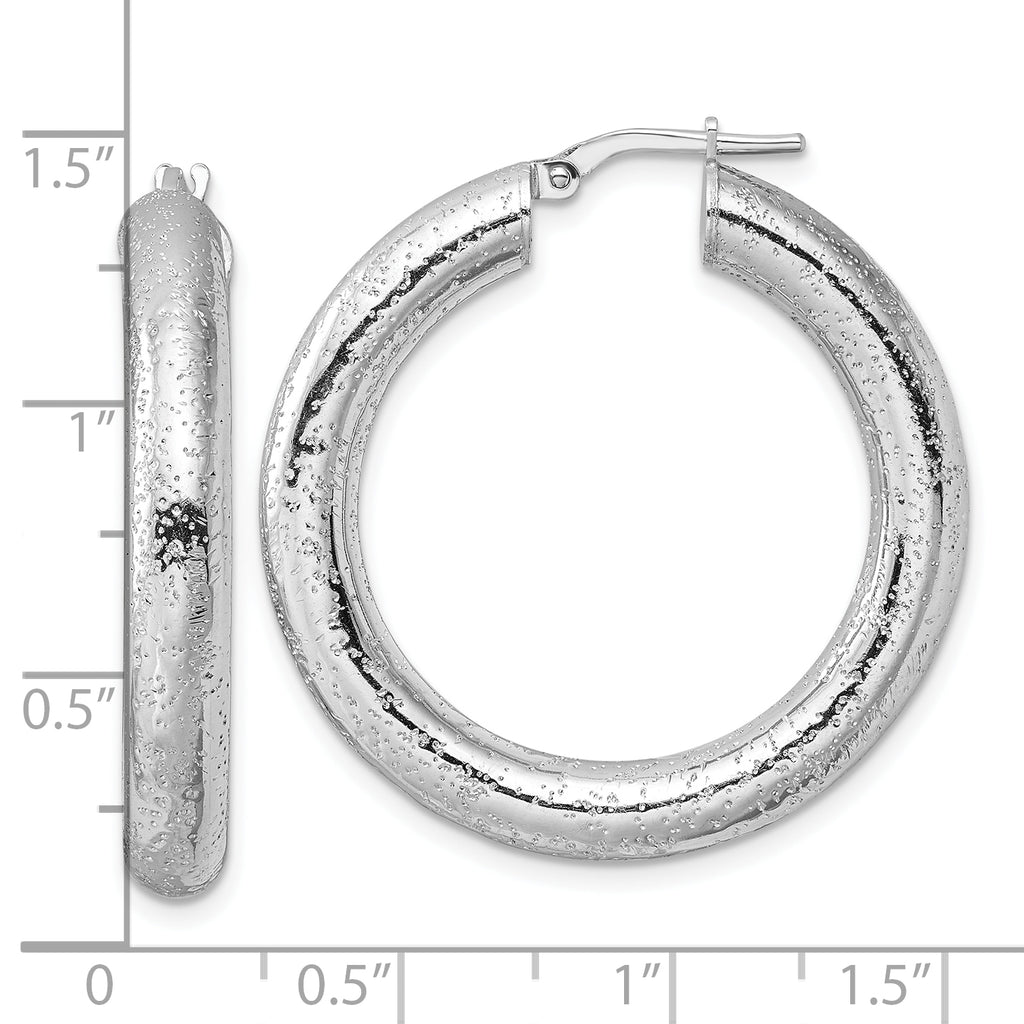 Sterling Silver Rhodium-plated Laser-cut 5mm Round Hoop Earrings