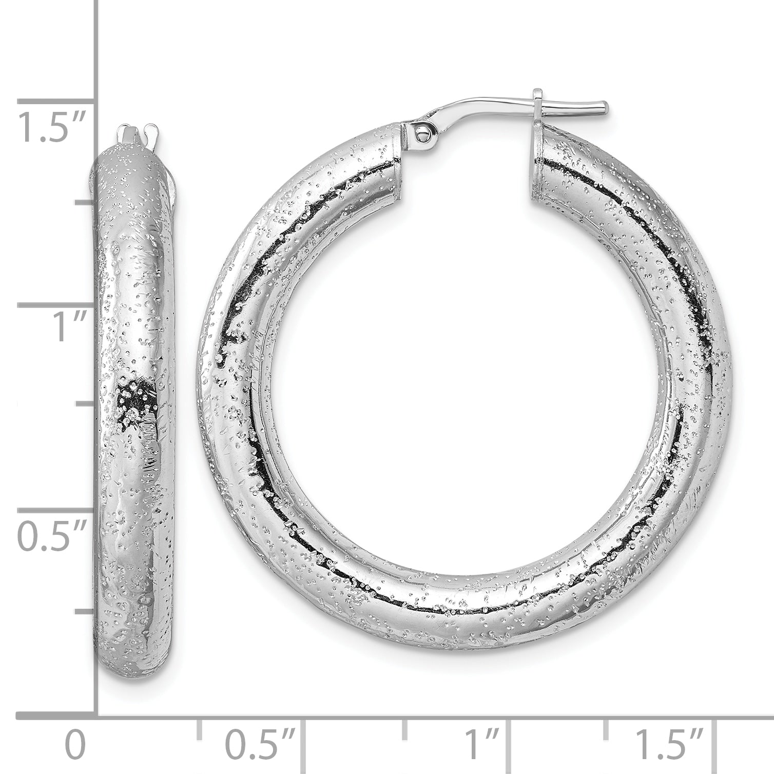 Sterling Silver Rhodium-plated Laser-cut 5mm Round Hoop Earrings