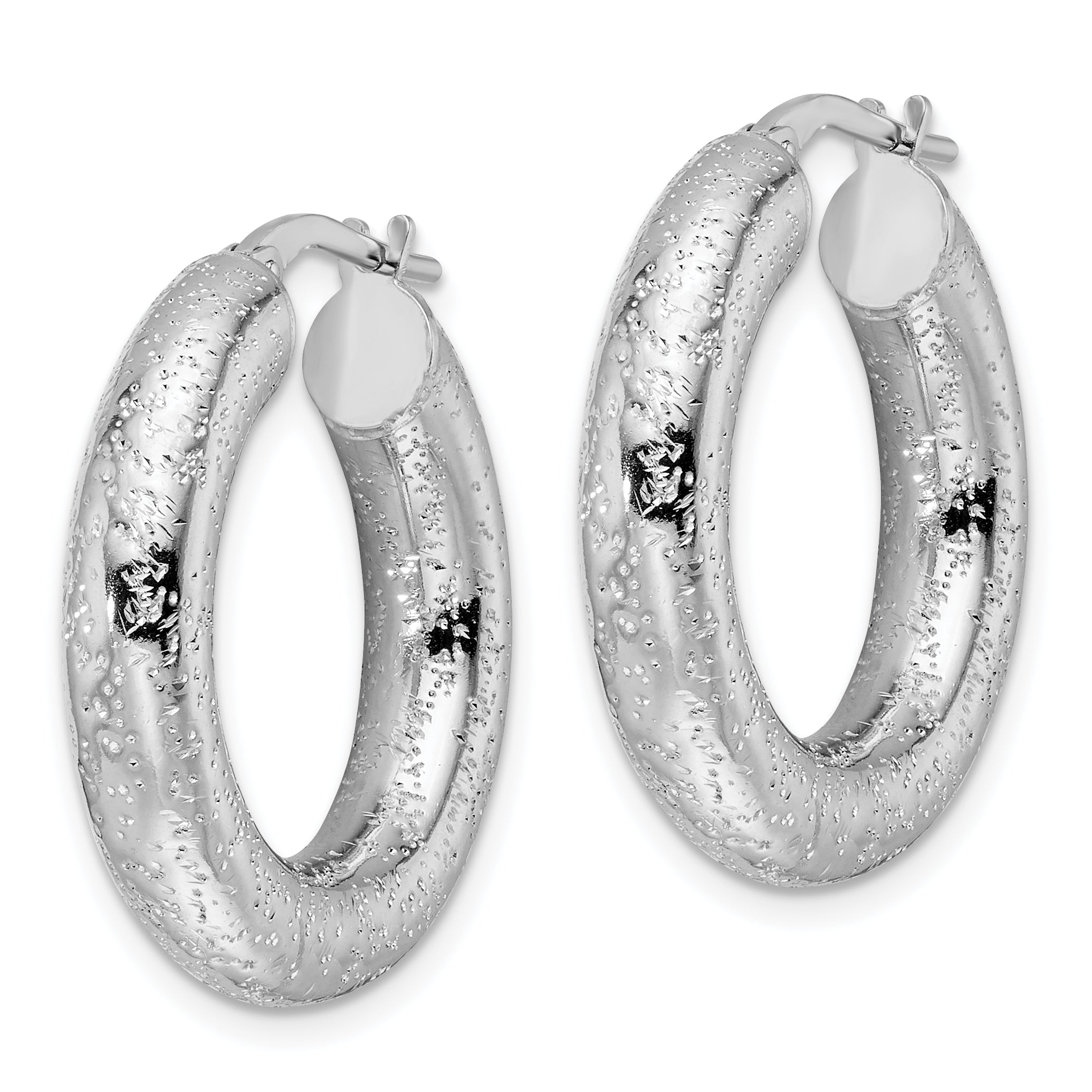 Sterling Silver Rhodium-plated Laser-cut 5mm Round Hoop Earrings Secondary image