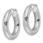 Sterling Silver Rhodium-plated Laser-cut 5mm Round Hoop Earrings