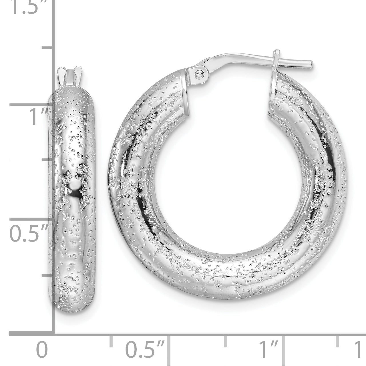 Sterling Silver Rhodium-plated Laser-cut 5mm Round Hoop Earrings