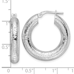 Sterling Silver Rhodium-plated Laser-cut 5mm Round Hoop Earrings