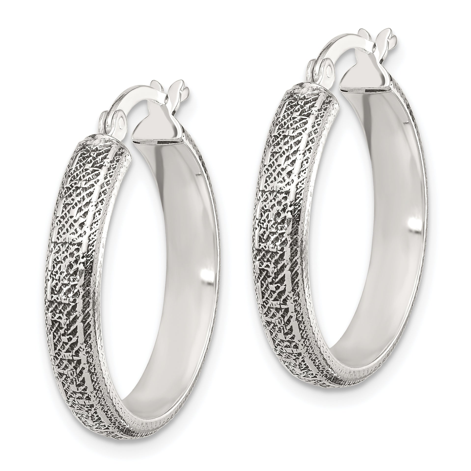 Sterling Silver Antiqued/Textured Greek Key LG Round Hoop Earrings Secondary image