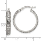 Sterling Silver Antiqued/Textured Greek Key LG Round Hoop Earrings