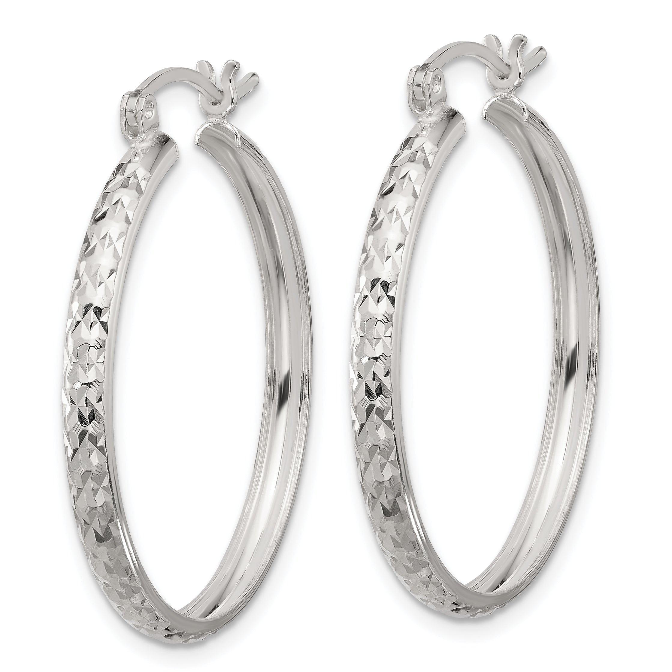Sterling Silver Polished Diamond-Cut 3mm Round Hoop Earrings Secondary image