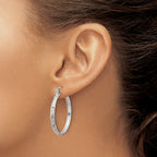 Sterling Silver Polished Diamond-Cut 3mm Round Hoop Earrings