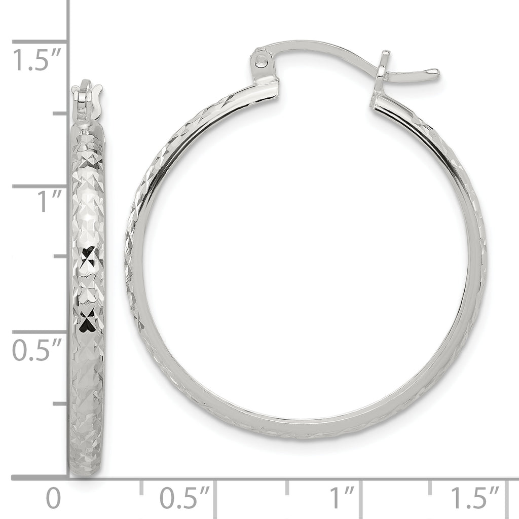 Sterling Silver Polished Diamond-Cut 3mm Round Hoop Earrings