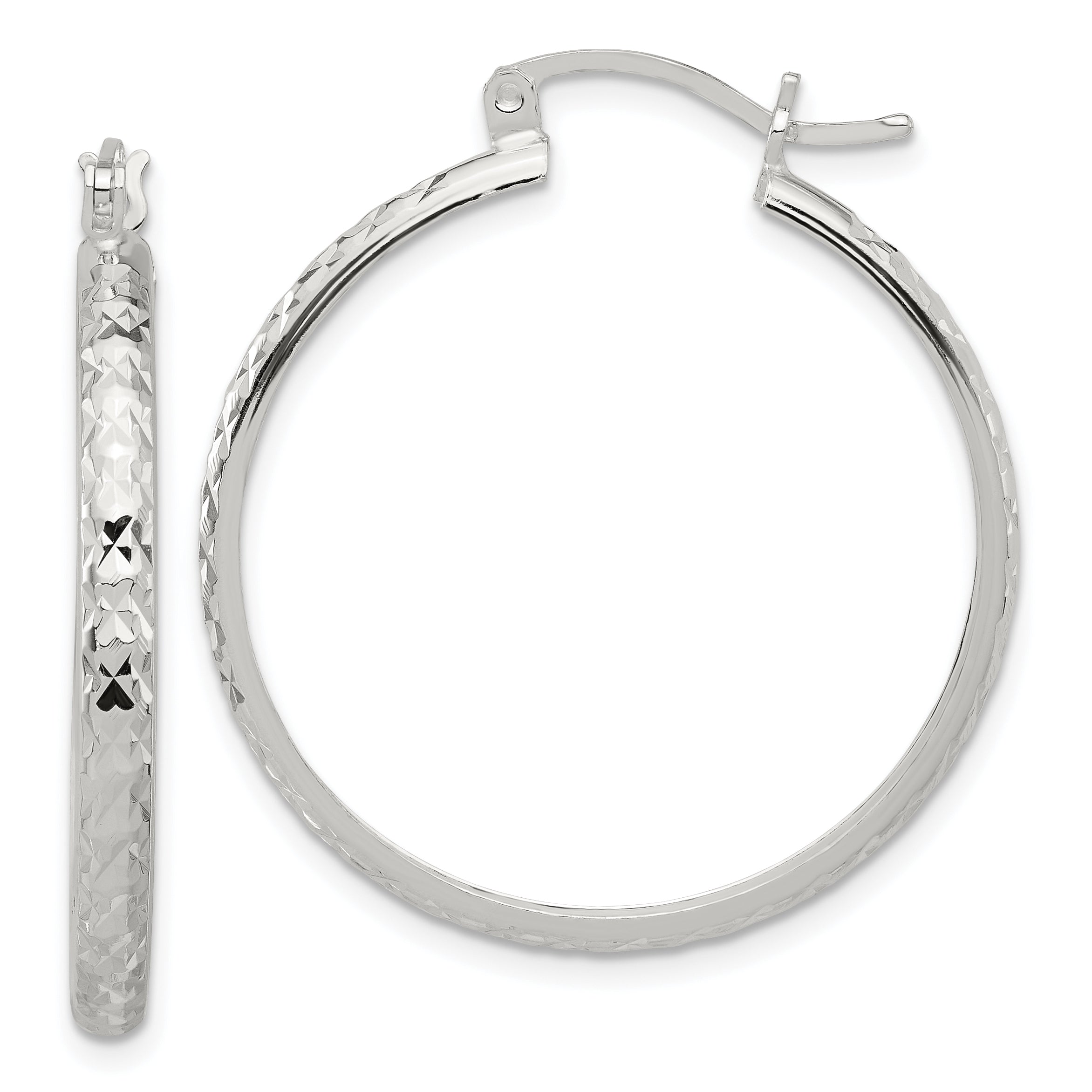 Sterling Silver Polished Diamond-Cut 3mm Round Hoop Earrings Main image