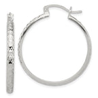 Sterling Silver Polished Diamond-Cut 3mm Round Hoop Earrings