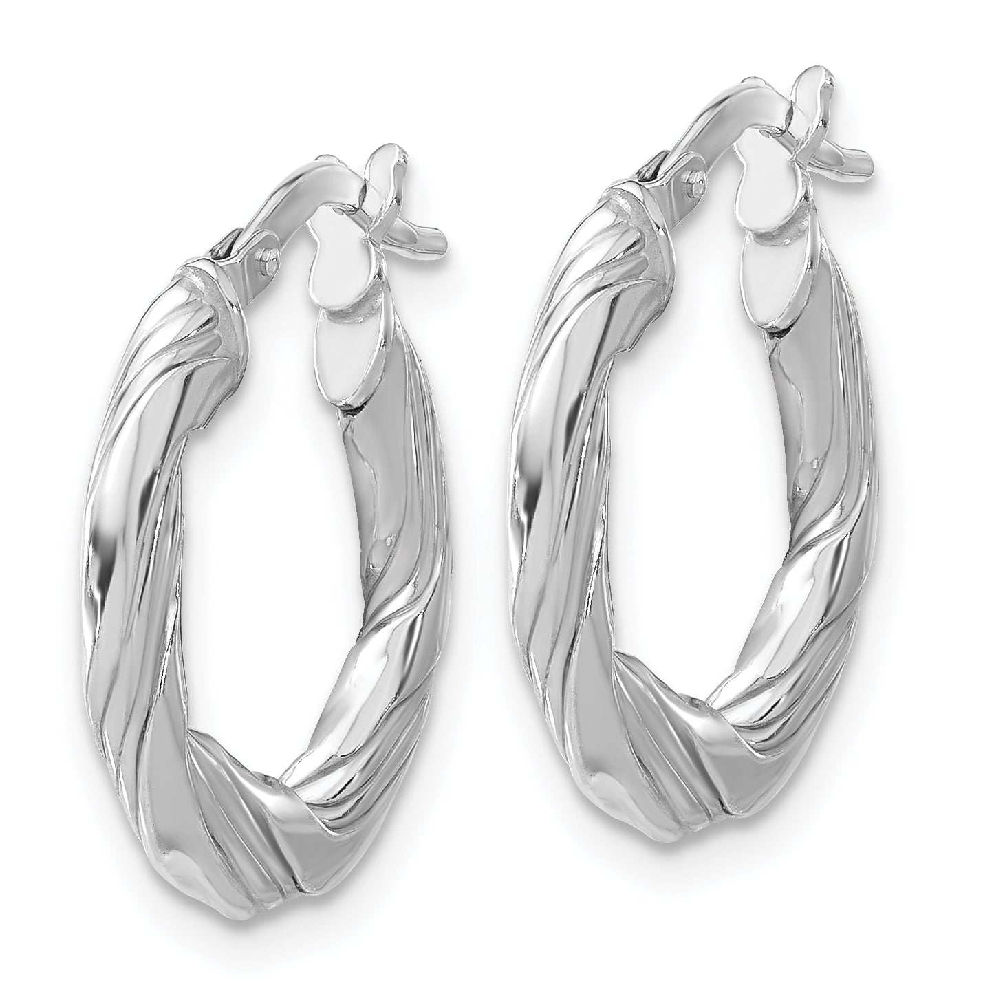 Sterling Silver RH-plated Polished and Textured Twisted Hoop Earrings