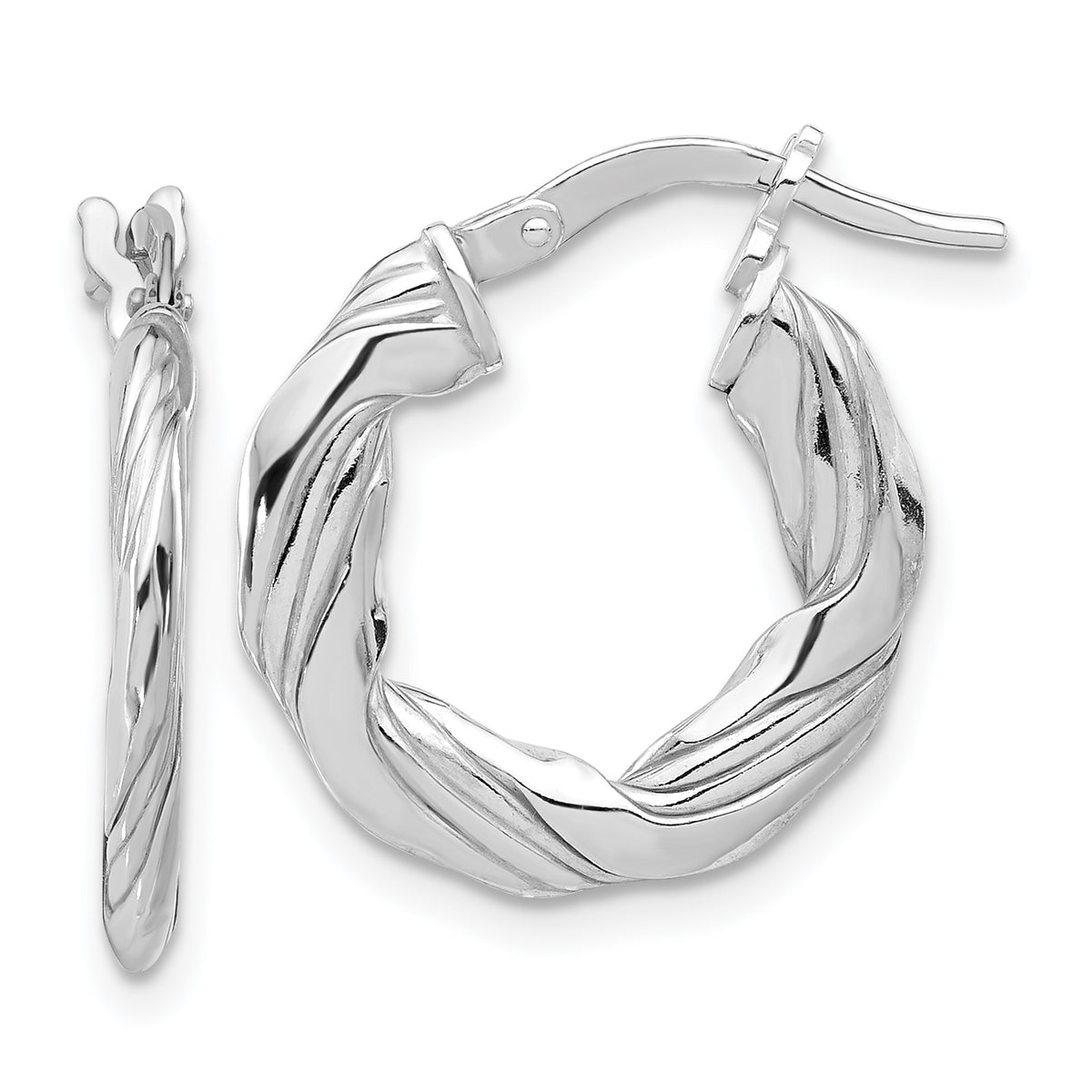 Sterling Silver RH-plated Polished and Textured Twisted Hoop Earrings