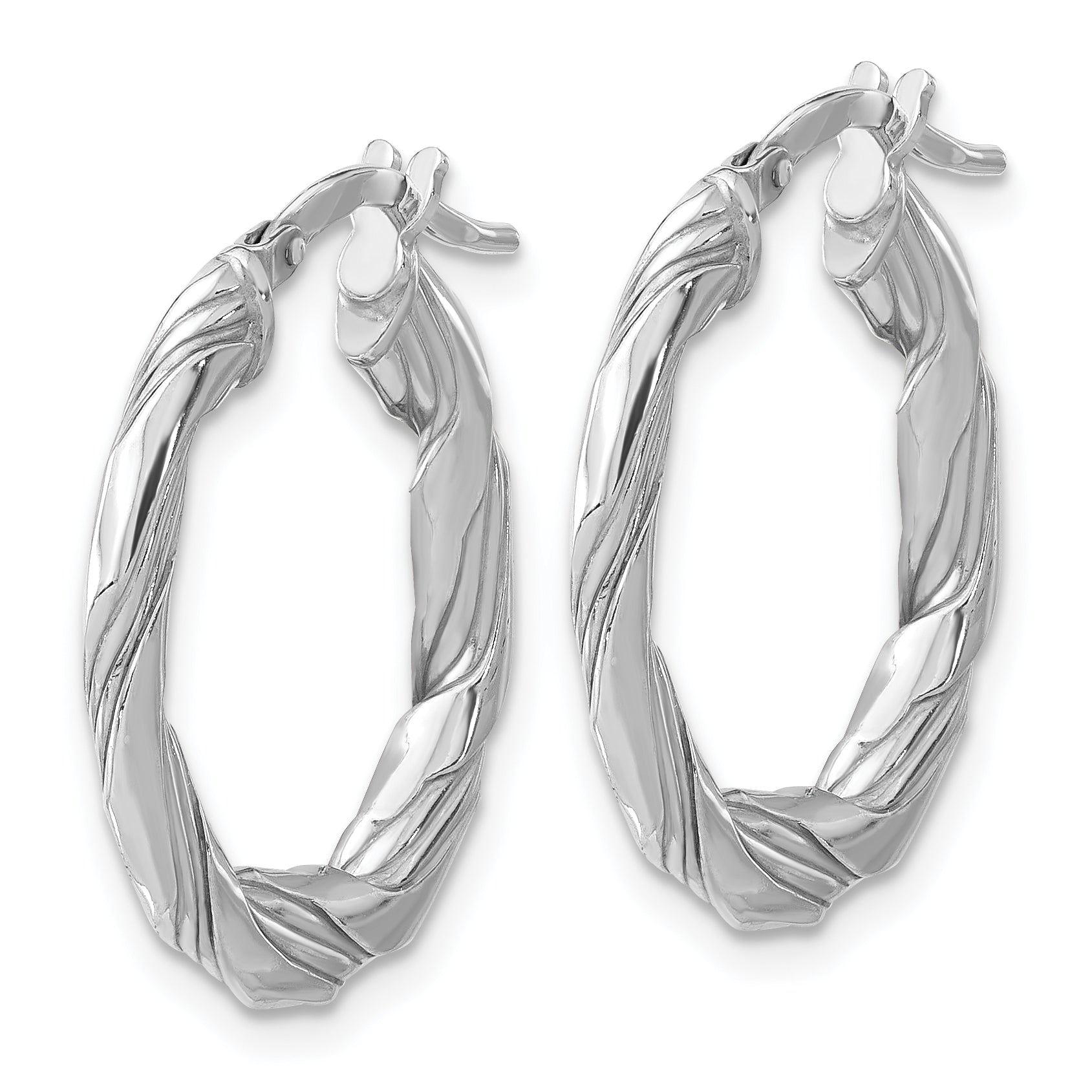 Sterling Silver RH-plated Polished and Textured Twisted Hoop Earrings