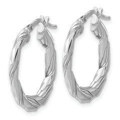 Sterling Silver RH-plated Polished and Textured Twisted Hoop Earrings