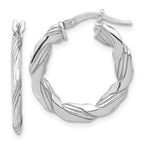 Sterling Silver RH-plated Polished and Textured Twisted Hoop Earrings