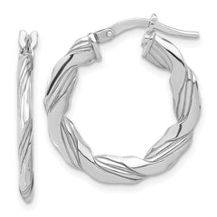 Sterling Silver RH-plated Polished and Textured Twisted Hoop Earrings