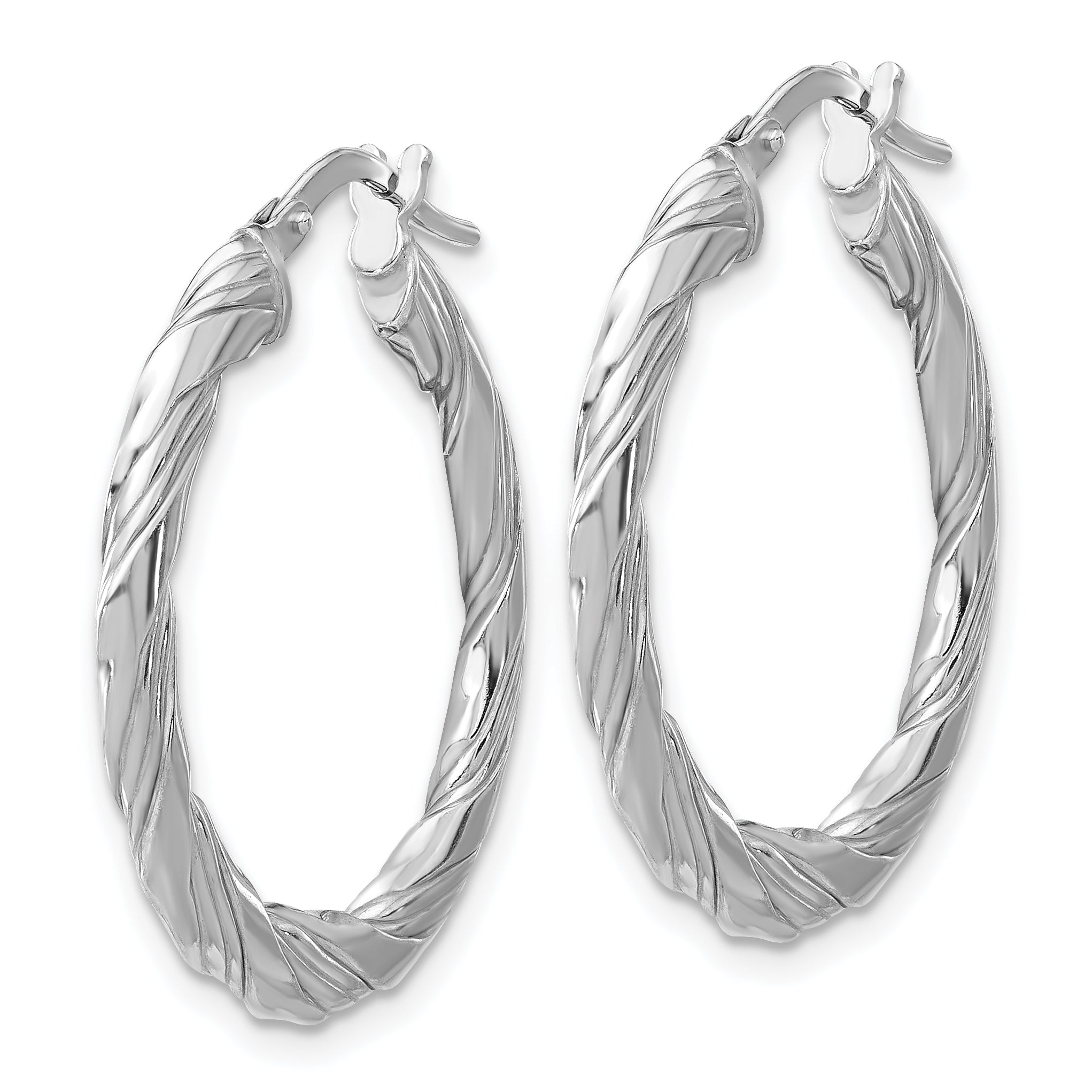 Sterling Silver RH-plated Polished and Textured Twisted Hoop Earrings Secondary image