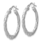 Sterling Silver RH-plated Polished and Textured Twisted Hoop Earrings