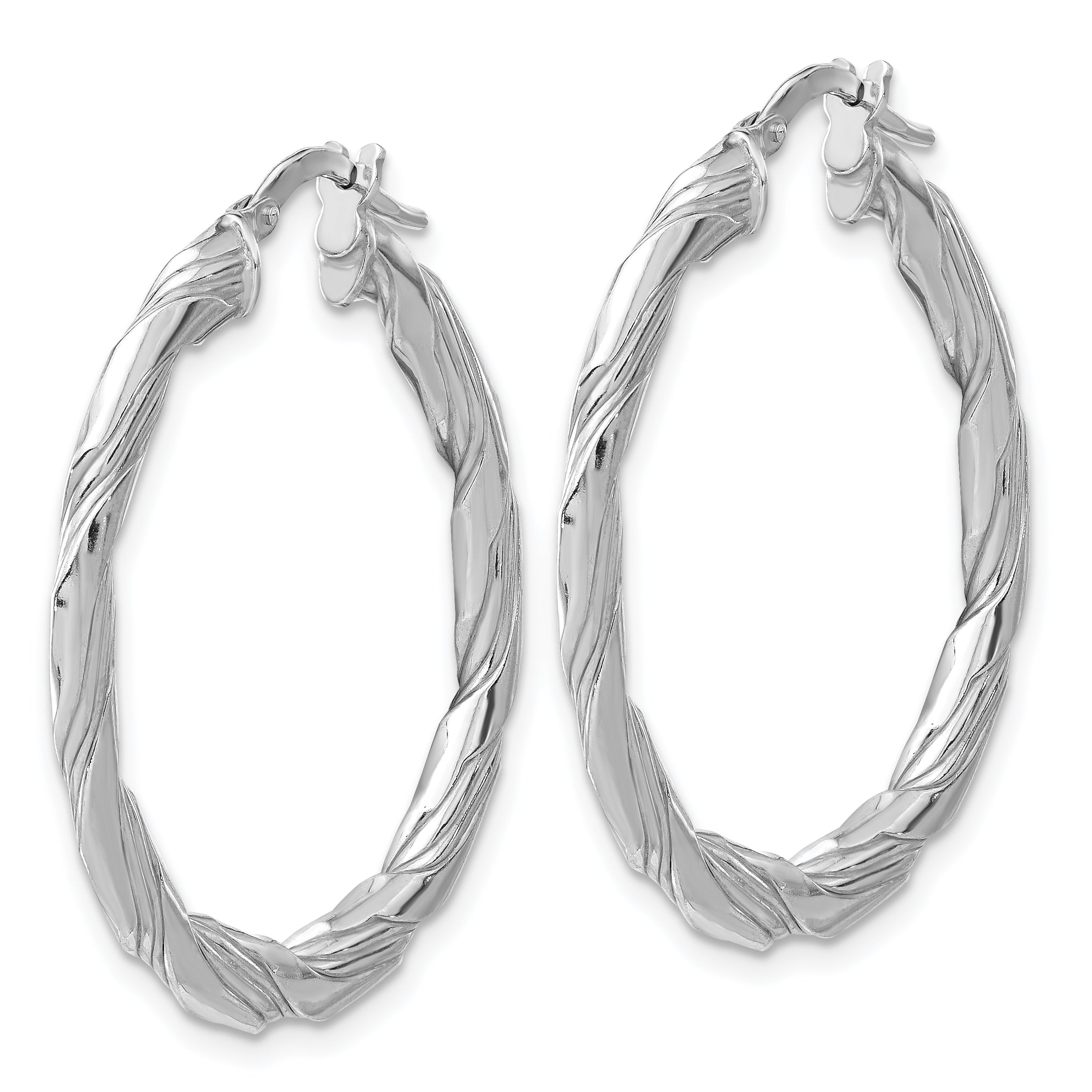 Sterling Silver RH-plated Polished and Textured Twisted Hoop Earrings Secondary image