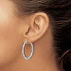 Sterling Silver RH-plated Polished and Textured Twisted Hoop Earrings
