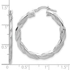 Sterling Silver RH-plated Polished and Textured Twisted Hoop Earrings