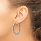 Sterling Silver RH-plated Polished and Textured Twisted Hoop Earrings