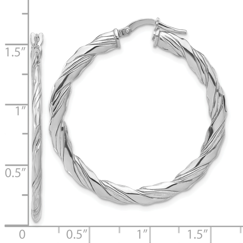 Sterling Silver RH-plated Polished and Textured Twisted Hoop Earrings