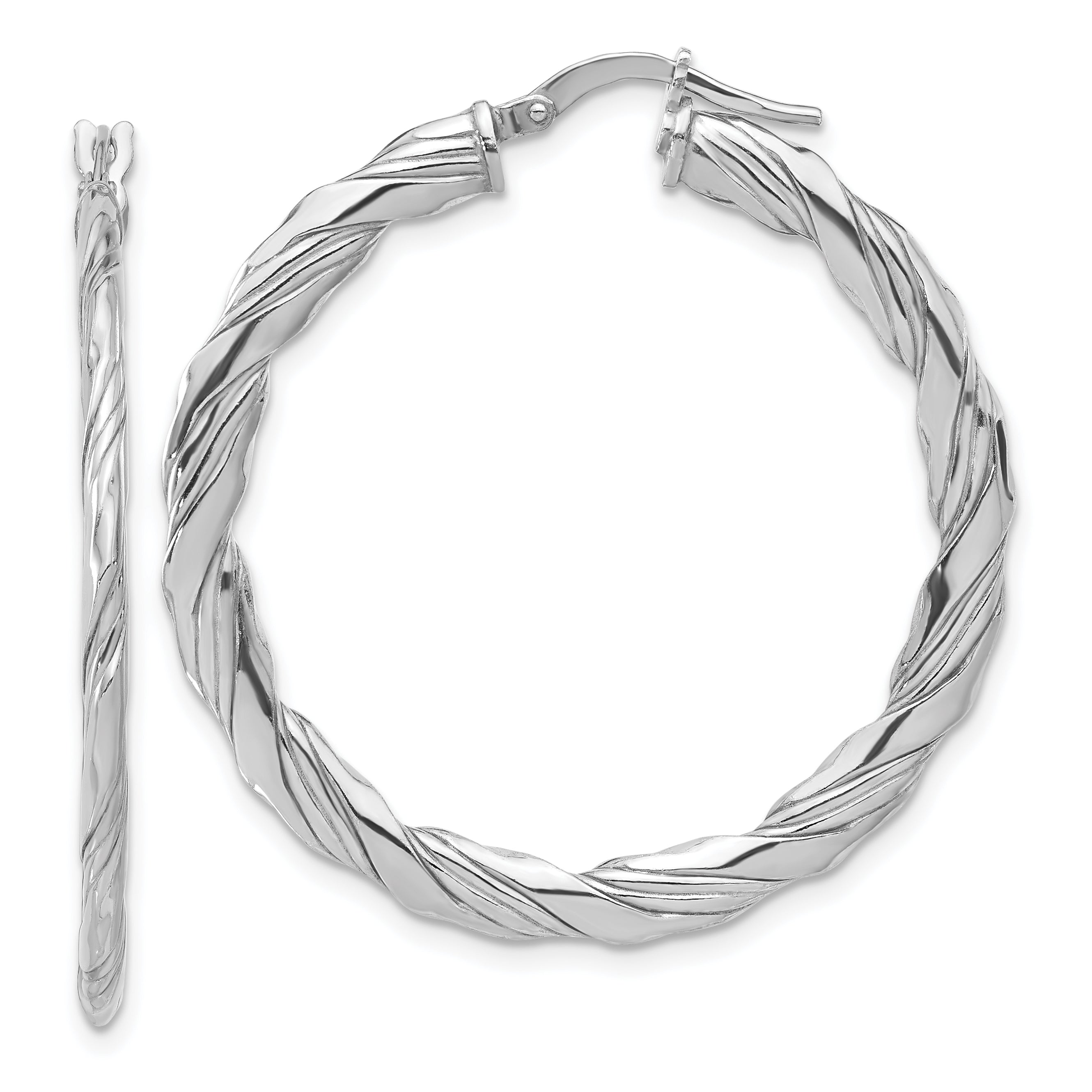 Sterling Silver RH-plated Polished and Textured Twisted Hoop Earrings Main image