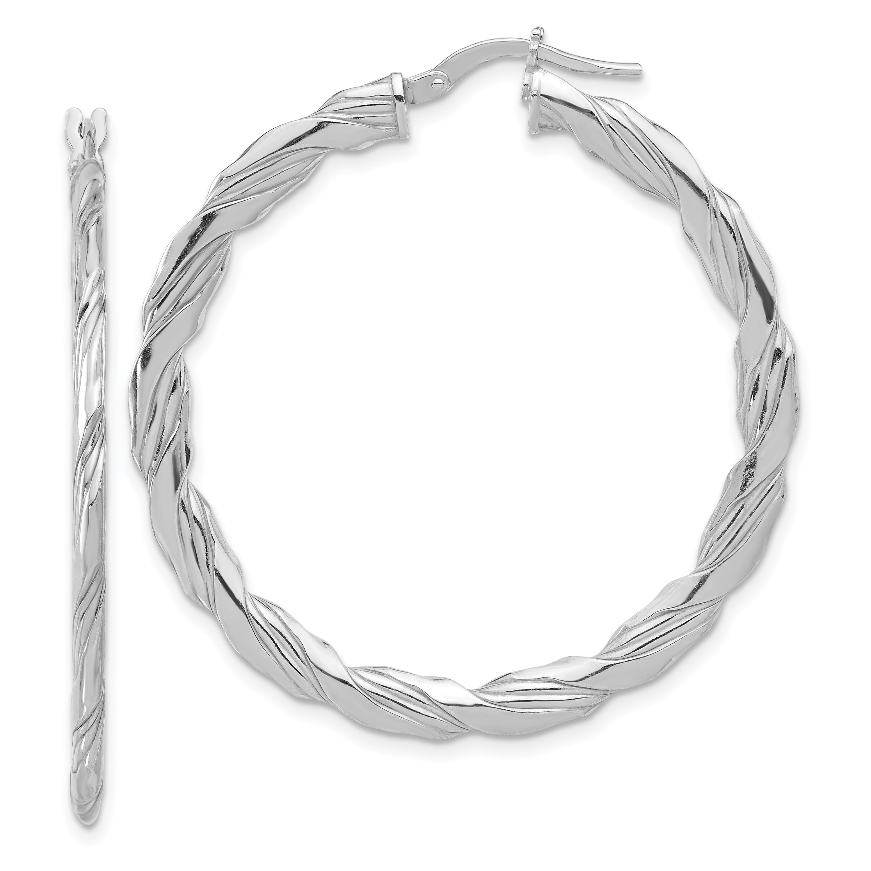 Sterling Silver RH-plated Polished and Textured Twisted Hoop Earrings Main image