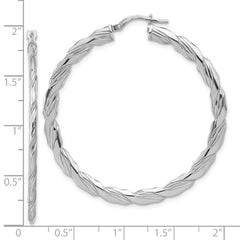 Sterling Silver RH-plated Polished and Textured Twisted Hoop Earrings