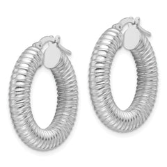 Sterling Silver RH-plated Polish Hollow Spiral Round Hoop Earrings