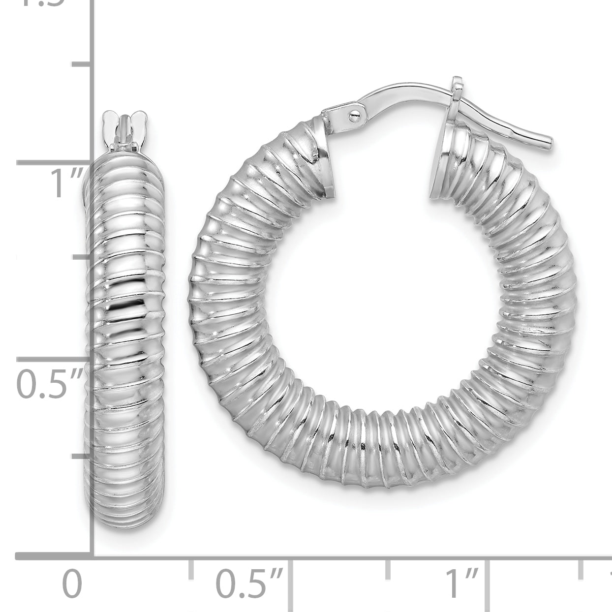 Sterling Silver RH-plated Polish Hollow Spiral Round Hoop Earrings