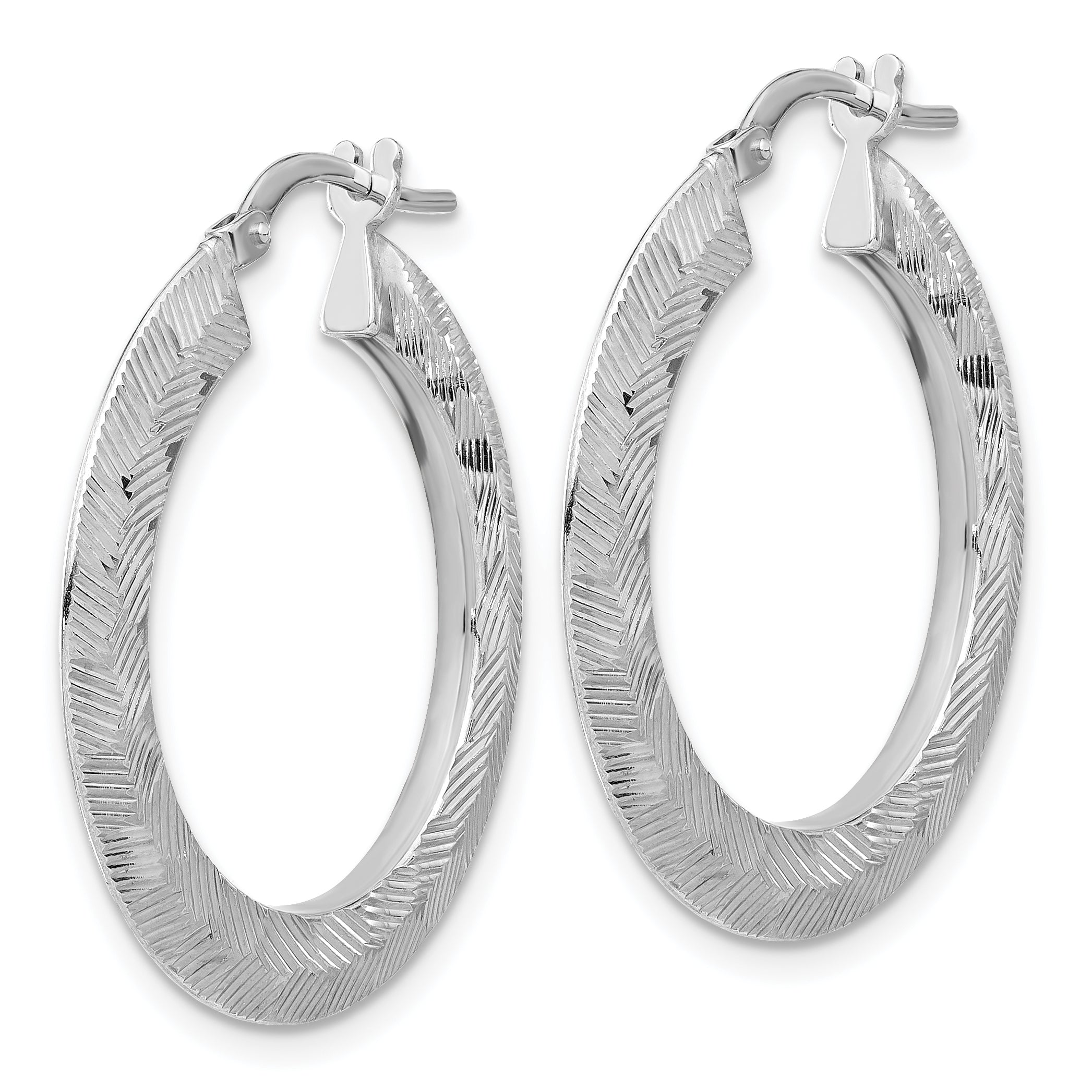 Sterling Silver Rhodium-plated D/C Knife Edge Round Hoop Earrings Secondary image