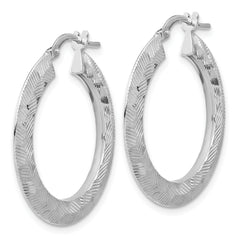 Sterling Silver Rhodium-plated D/C Knife Edge Round Hoop Earrings