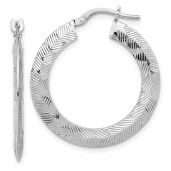 Sterling Silver Rhodium-plated D/C Knife Edge Round Hoop Earrings