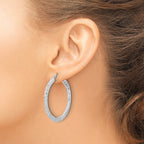 Sterling Silver Rhodium-plated D/C Knife Edge Round Hoop Earrings