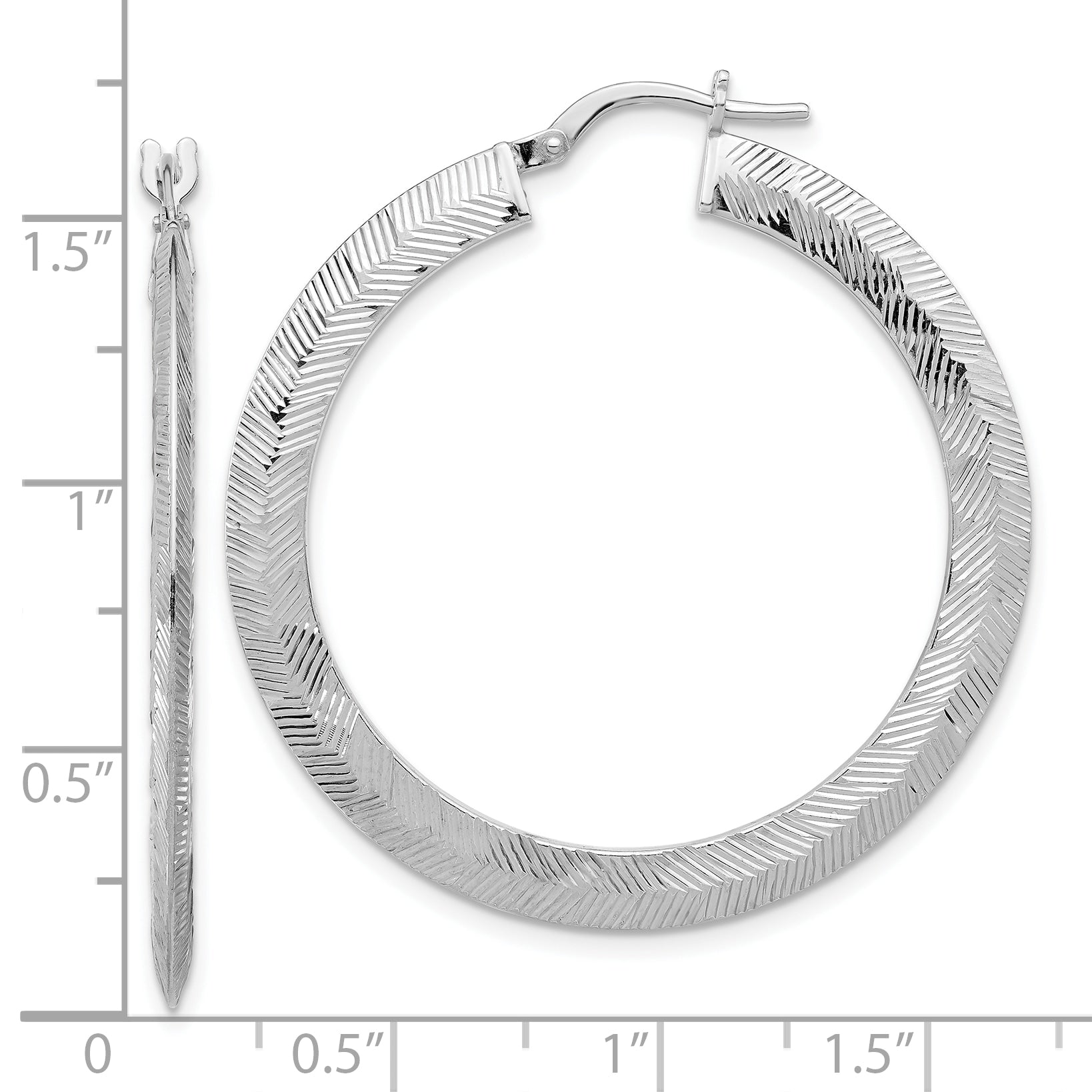 Sterling Silver Rhodium-plated D/C Knife Edge Round Hoop Earrings