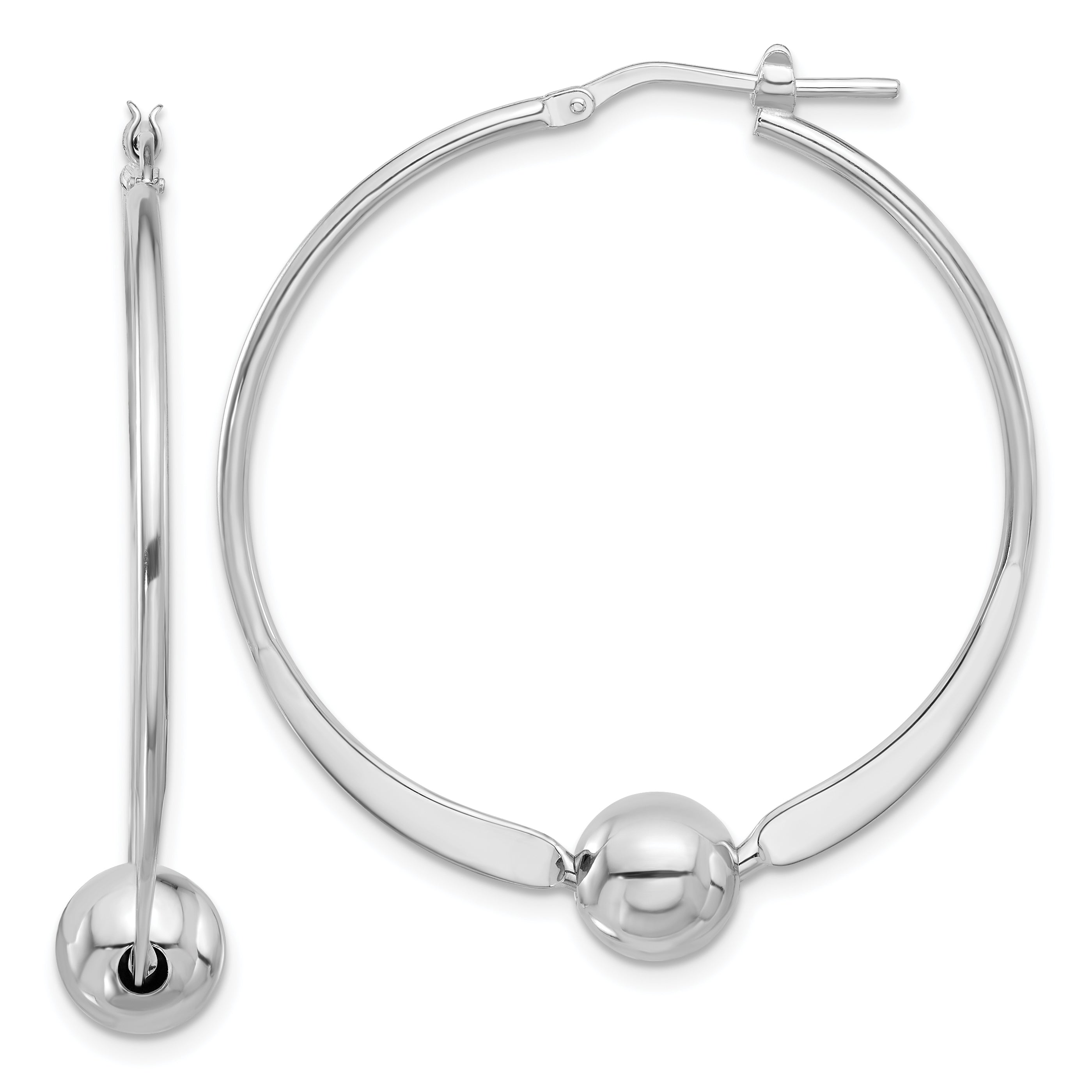 Sterling Silver Rhod-plated Polished Ball Large Round Hoop Earrings Main image