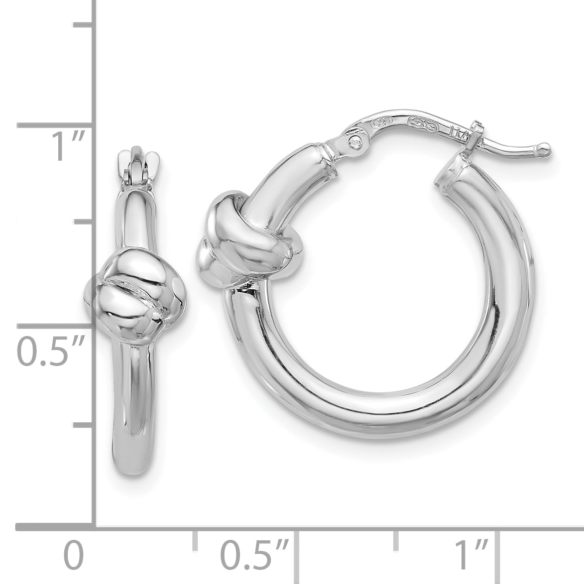Sterling Silver Rhod-plated Polished Knot Small Round Hoop Earrings