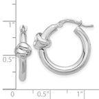 Sterling Silver Rhod-plated Polished Knot Small Round Hoop Earrings