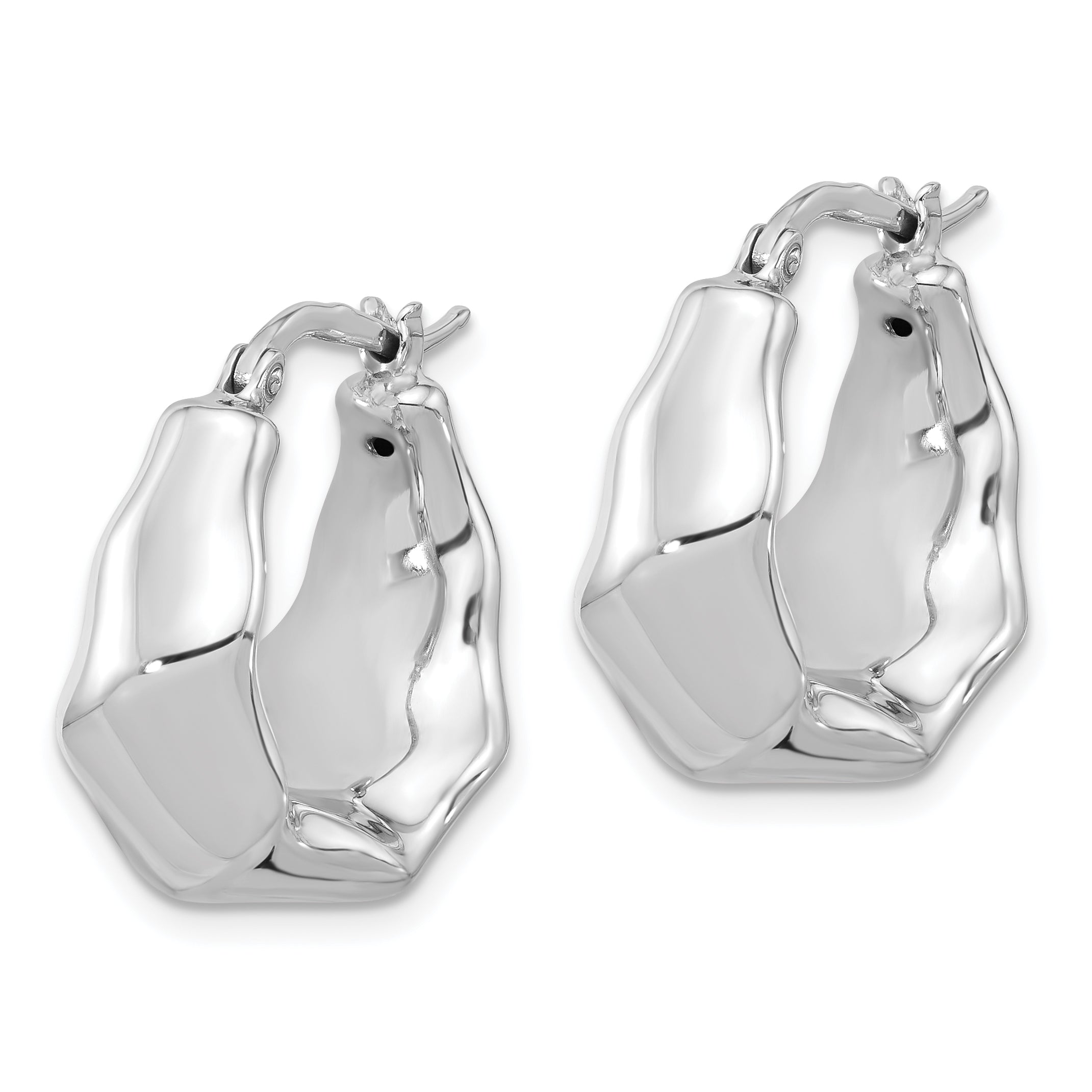 Sterling Silver Rhodium-plated Polished Tapered Round Hoop Earrings Secondary image