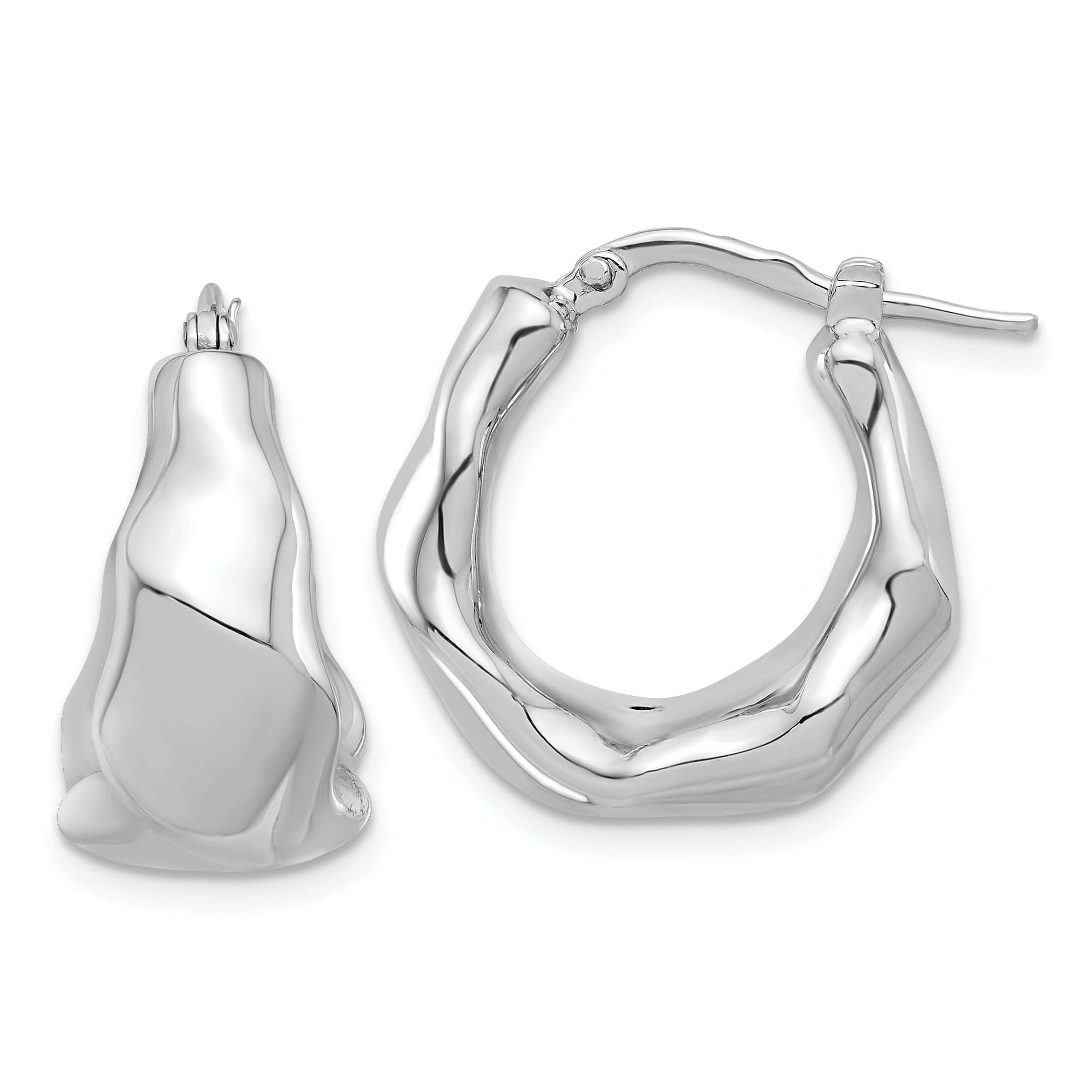 Sterling Silver Rhodium-plated Polished Tapered Round Hoop Earrings Main image