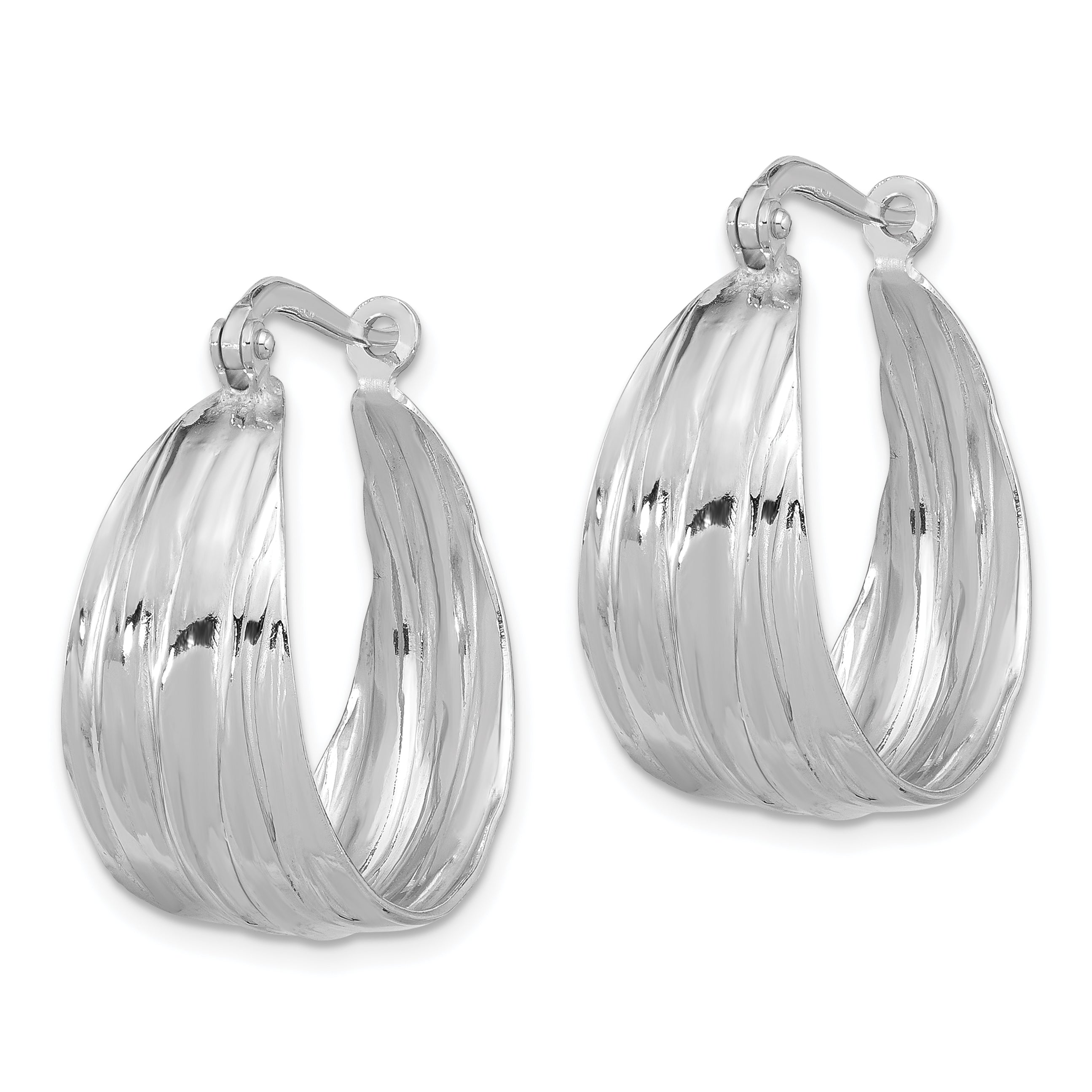 Sterling Silver RH-Plated Textured and Tapered SM Round Hoop Earrings Secondary image