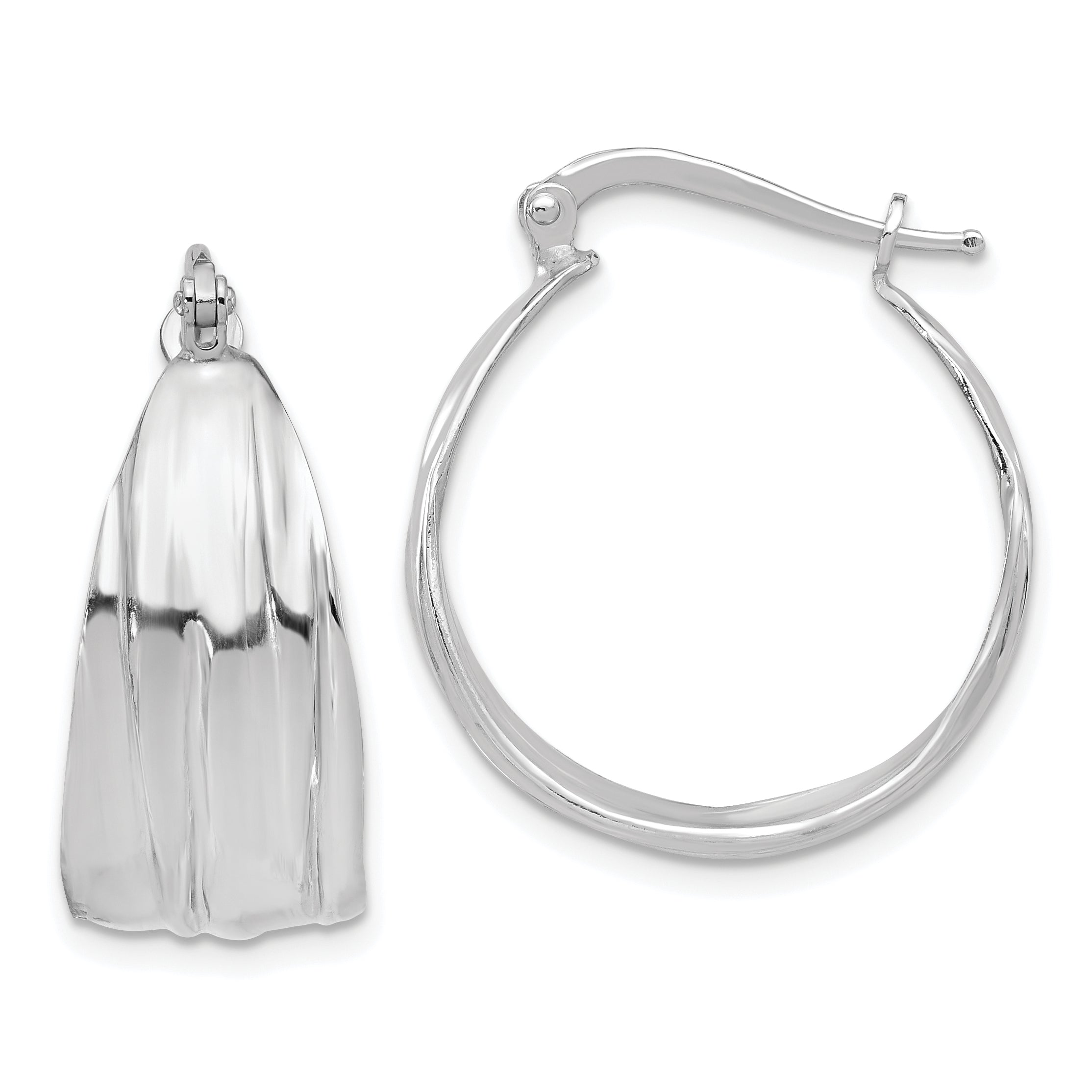 Sterling Silver RH-Plated Textured and Tapered SM Round Hoop Earrings Main image