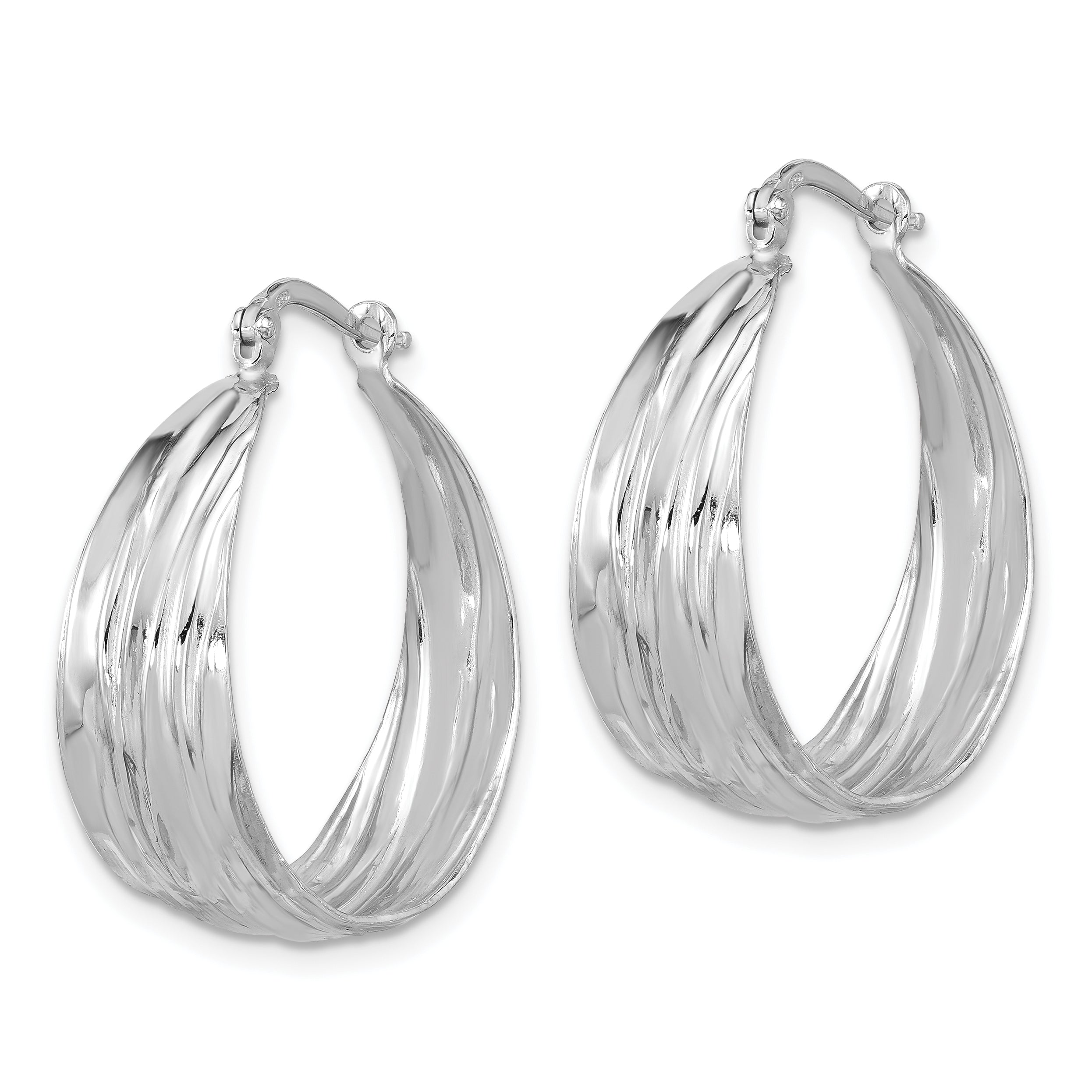 Sterling Silver RH-Plated Textured and Tapered MED Round Hoop Earrings Secondary image