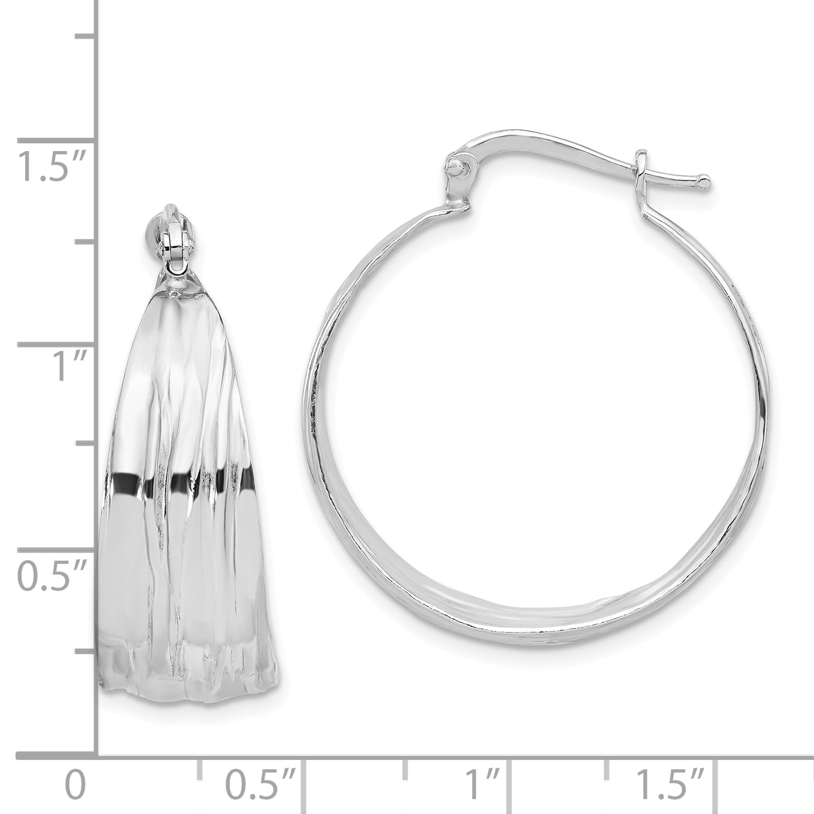 Sterling Silver RH-Plated Textured and Tapered MED Round Hoop Earrings