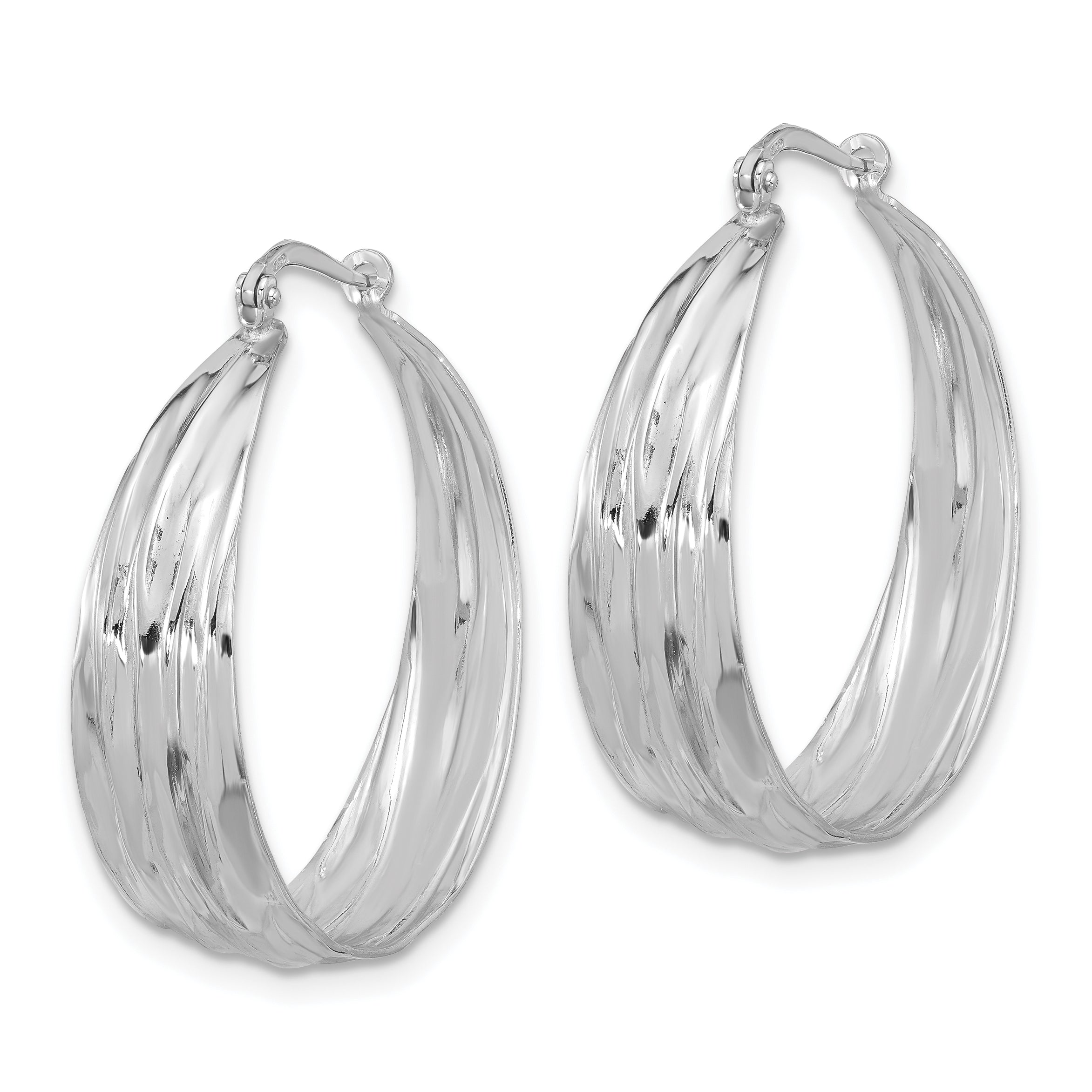 Sterling Silver RH-Plated Textured and Tapered LG Round Hoop Earrings Secondary image