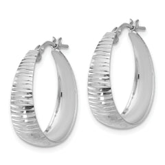 Sterling Silver RH-plated Polish D/C Tapered LG Round Hoop Earrings
