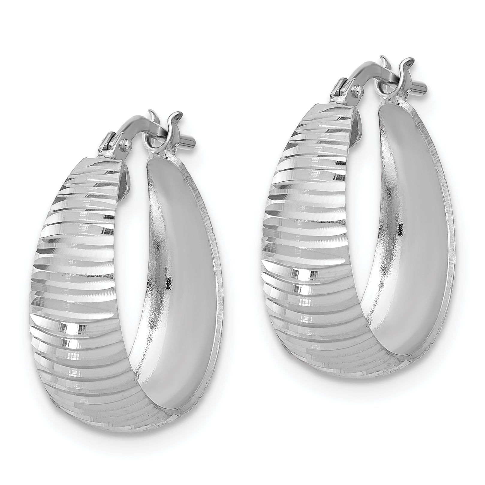 Sterling Silver RH-plated Polish D/C Tapered SM Round Hoop Earrings